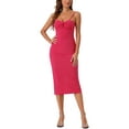 thumbnail image 1 of INSPIRE CHIC Spaghetti Straps Dress for Women's Sleeveless Ruched Twist Front Pencil Dresses M Hot Pink, 1 of 6