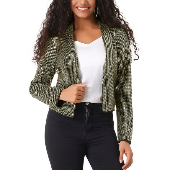 INSPIRE CHIC Sparkly Cropped Cardigan for Women's Open Front Sequin Bolero Shrug
