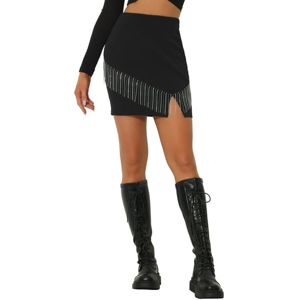 INSPIRE CHIC Sparkly Fringe Skirt for Women's High Waist Split