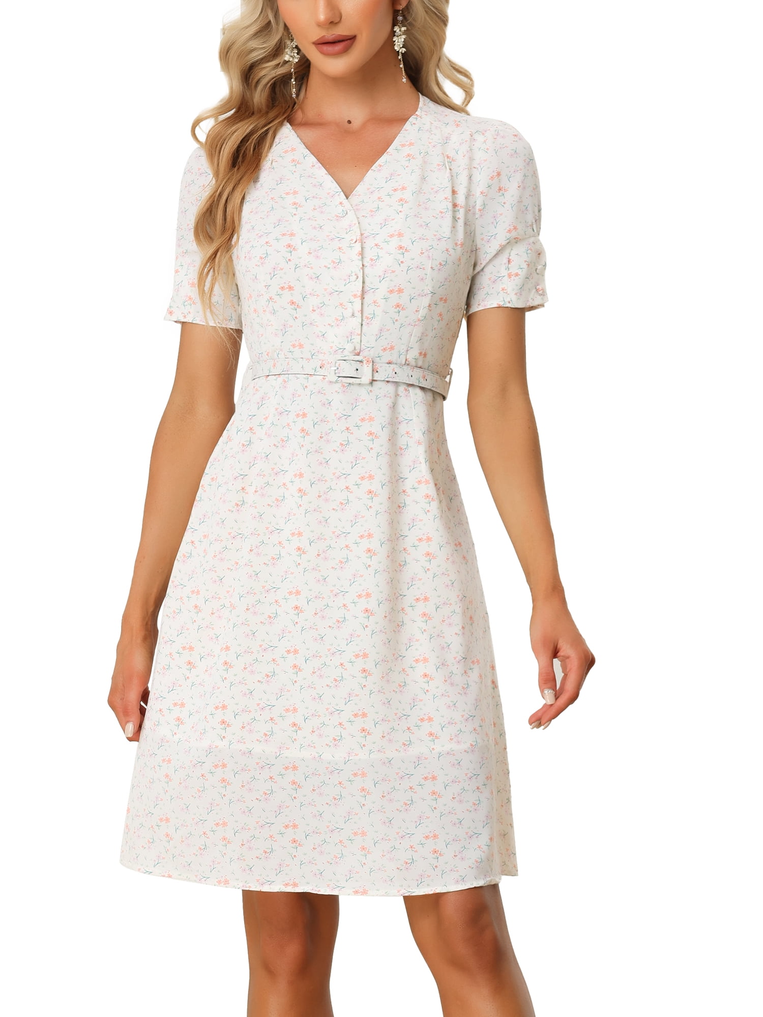 INSPIRE CHIC 2023 Spring Summer Floral Dress for Women's Short Sleeve V ...