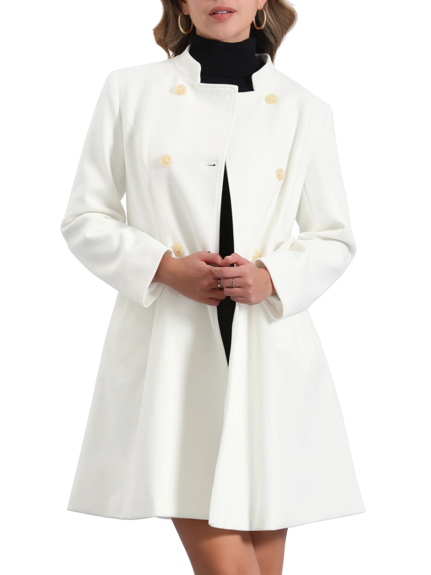 INSPIRE CHIC Stand Collar Coat for Women's Double Breasted Long