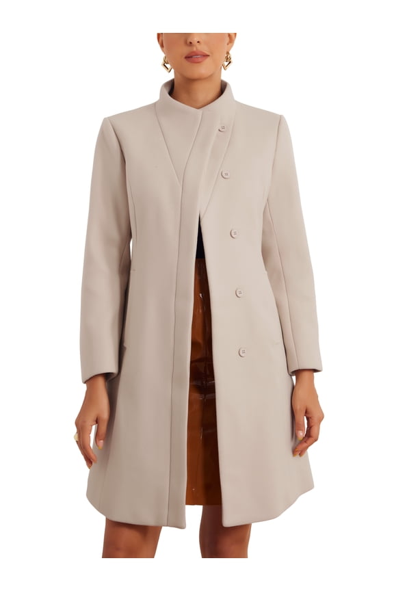Stand Collar Coat for Women's Long Sleeve Winter Outerwear L Beige