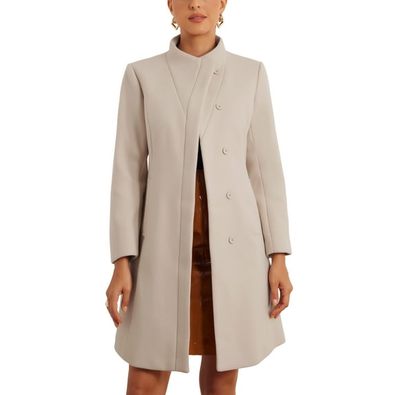 INSPIRE CHIC Stand Collar Coat for Women's Long Sleeve Winter Outerwear XS Beige