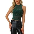thumbnail image 1 of INSPIRE CHIC Star Mesh Crop Top for Women’s Mock Neck Sleeveless See Through Party Tank Top XL Dark Green, 1 of 6