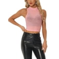 thumbnail image 1 of INSPIRE CHIC Star Mesh Crop Top for Women’s Mock Neck Sleeveless See Through Party Tank Top S Pink, 1 of 6