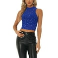 thumbnail image 1 of INSPIRE CHIC Star Mesh Crop Top for Women’s Mock Neck Sleeveless See Through Party Tank Top M Royal Blue, 1 of 6