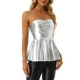 thumbnail image 1 of INSPIRE CHIC Strapless Top for Women's Shiny Metallic Party Clubwear Peplum Blouse XS Silver, 1 of 5