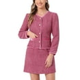 thumbnail image 1 of INSPIRE CHIC Women's Suit Set 2 Piece Outfits Plaid Tweed Short Blazer Jacket and Skirt Sets L Hot Pink, 1 of 5