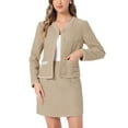 thumbnail image 1 of INSPIRE CHIC Women's Suit Set 2 Piece Outfits Plaid Tweed Short Blazer Jacket and Skirt Sets XS Khaki, 1 of 6