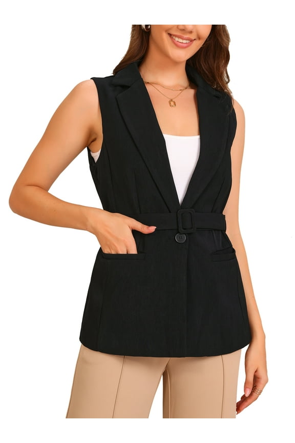 Suit Vest for Women's Fashion Button Up Belt V Neck Sleeveless Waistcoat
