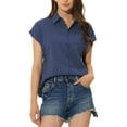 thumbnail image 1 of INSPIRE CHIC Summer Button Up Shirt for Women's Cotton Cap Sleeve Everyday Casual Blouse Tops, 1 of 5