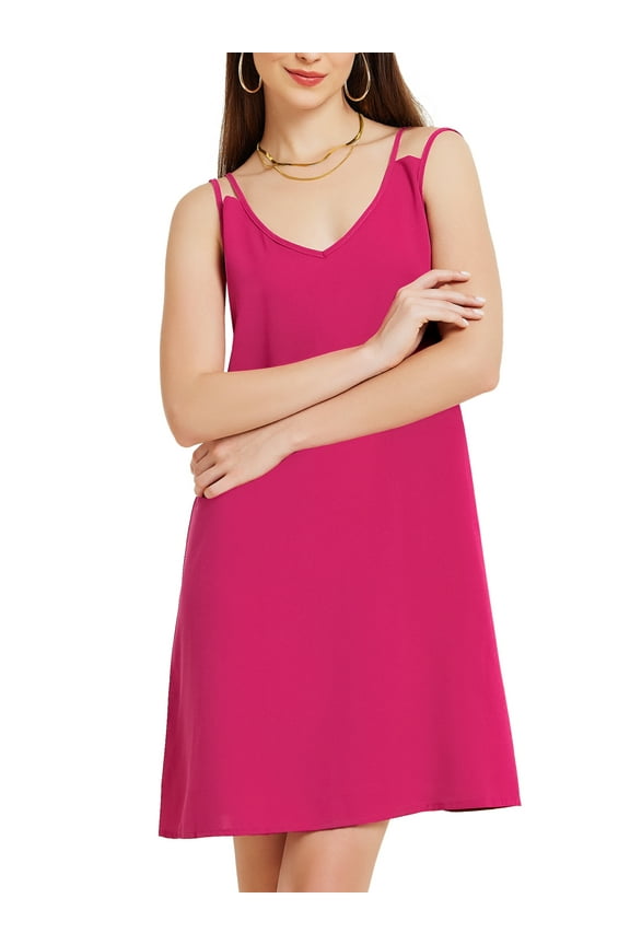 INSPIRE CHIC Summer Casual Mini Spaghetti Strap Sleeveless Sundress Short Dresses M Rose Red