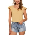 thumbnail image 1 of INSPIRE CHIC Women's Gingham Tops Square Neck Ruffle Cap Sleeves Summer Blouse M Light Yellow, 1 of 5