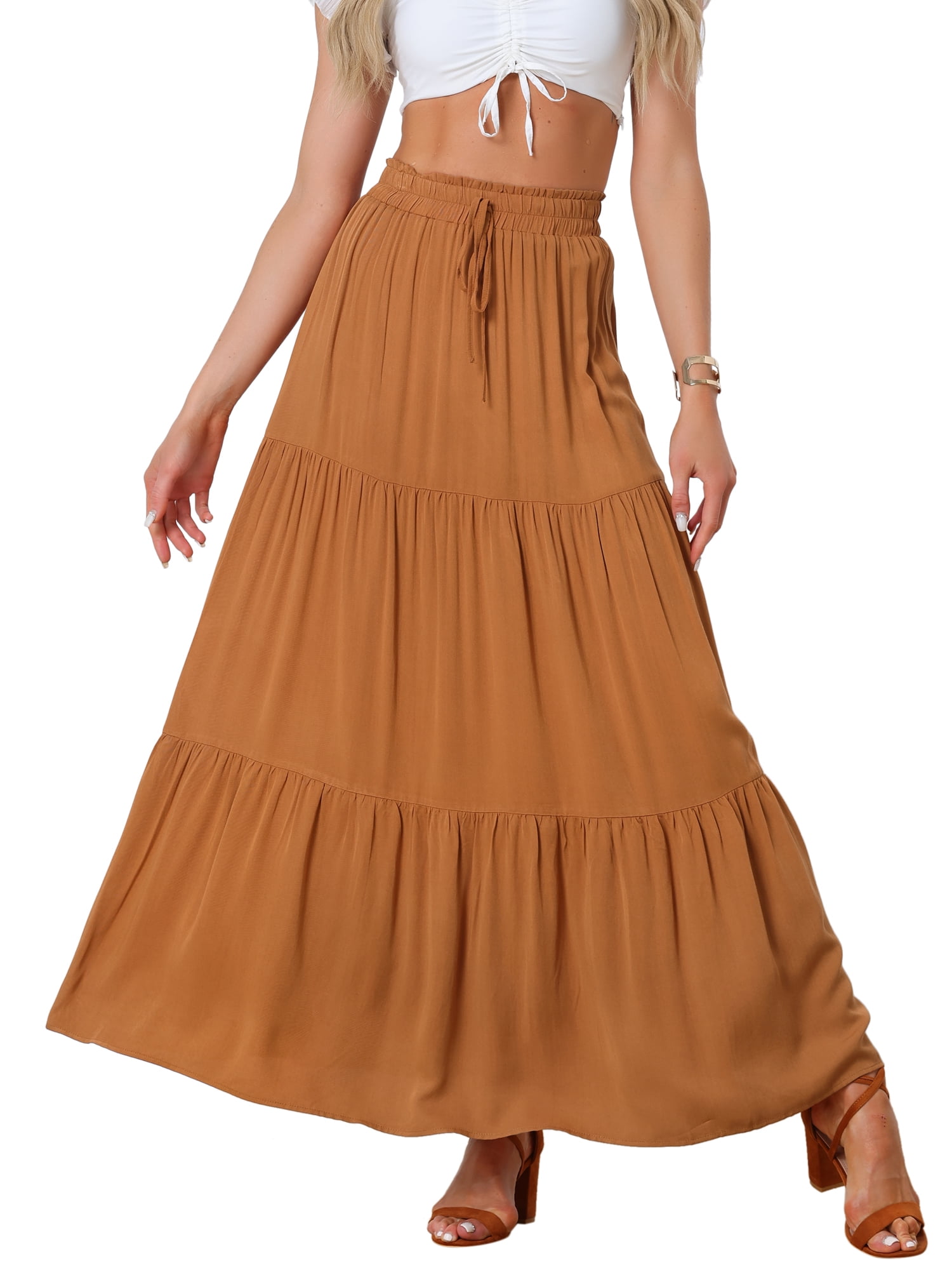 MakeMeChic Women's Tropical Print Maxi Skirt - Elastic Waist Bodycon Long Skirt, Boho Style, High Stretch Fabric