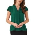 thumbnail image 1 of INSPIRE CHIC Summer Office Tops for Women's V-Neck Solid Color Casual Chiffon Ruffle Sleeve Blouse L Dark Green, 1 of 6