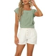 thumbnail image 1 of INSPIRE CHIC Women's Top Summer Square Neck Gingham Cap Sleeve Blouses XL Green White, 1 of 6