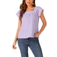 thumbnail image 1 of INSPIRE CHIC Women's Top Summer Square Neck Gingham Cap Sleeve Blouses XL Purple, 1 of 6