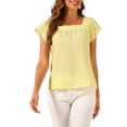 thumbnail image 1 of INSPIRE CHIC Women's Top Summer Square Neck Gingham Cap Sleeve Blouses XS Yellow, 1 of 6