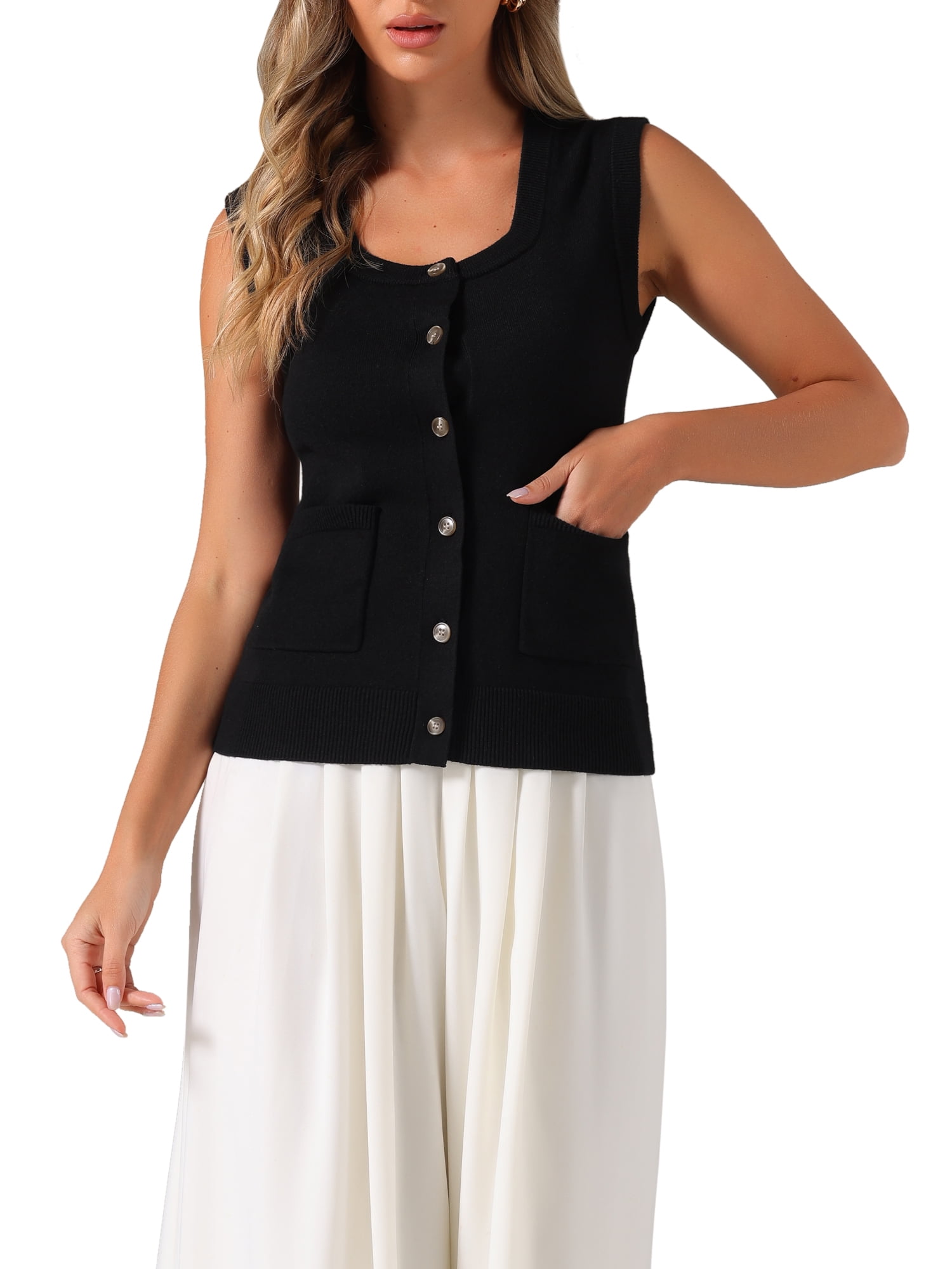 Women Winter Knitted Button Sleeveless Vest Waistcoat Sweater