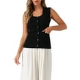 thumbnail image 1 of INSPIRE CHIC Women's Sweater Vest Square Neck Sleeveless Button Front Casual Waistcoat Tops M Black, 1 of 6