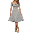 thumbnail image 1 of INSPIRE CHIC Women's Smocked Dress Square Neck Ruffled Hem Floral Dress L Gray Blue, 1 of 6