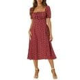 thumbnail image 1 of INSPIRE CHIC Women's Smocked Dress Square Neck Ruffled Hem Floral Dress XS Red, 1 of 6