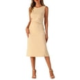 thumbnail image 1 of INSPIRE CHIC Tank Dress for Women's Crew Neck Ruched Casual A-line Midi Sleeveless Dresses M Beige, 1 of 6