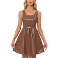 thumbnail image 1 of INSPIRE CHIC Tank Dress for Women's Faux Leather Sleeveless a Line Mini Dresses XS Dark Brown, 1 of 6