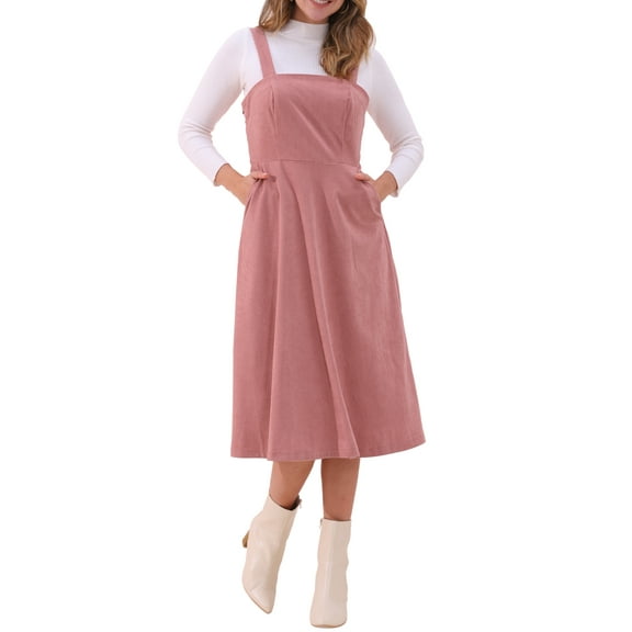 INSPIRE CHIC Women's Tank Ribbed Dress Square Neck Sleeveless A-Line Midi Casual Dress M Pink