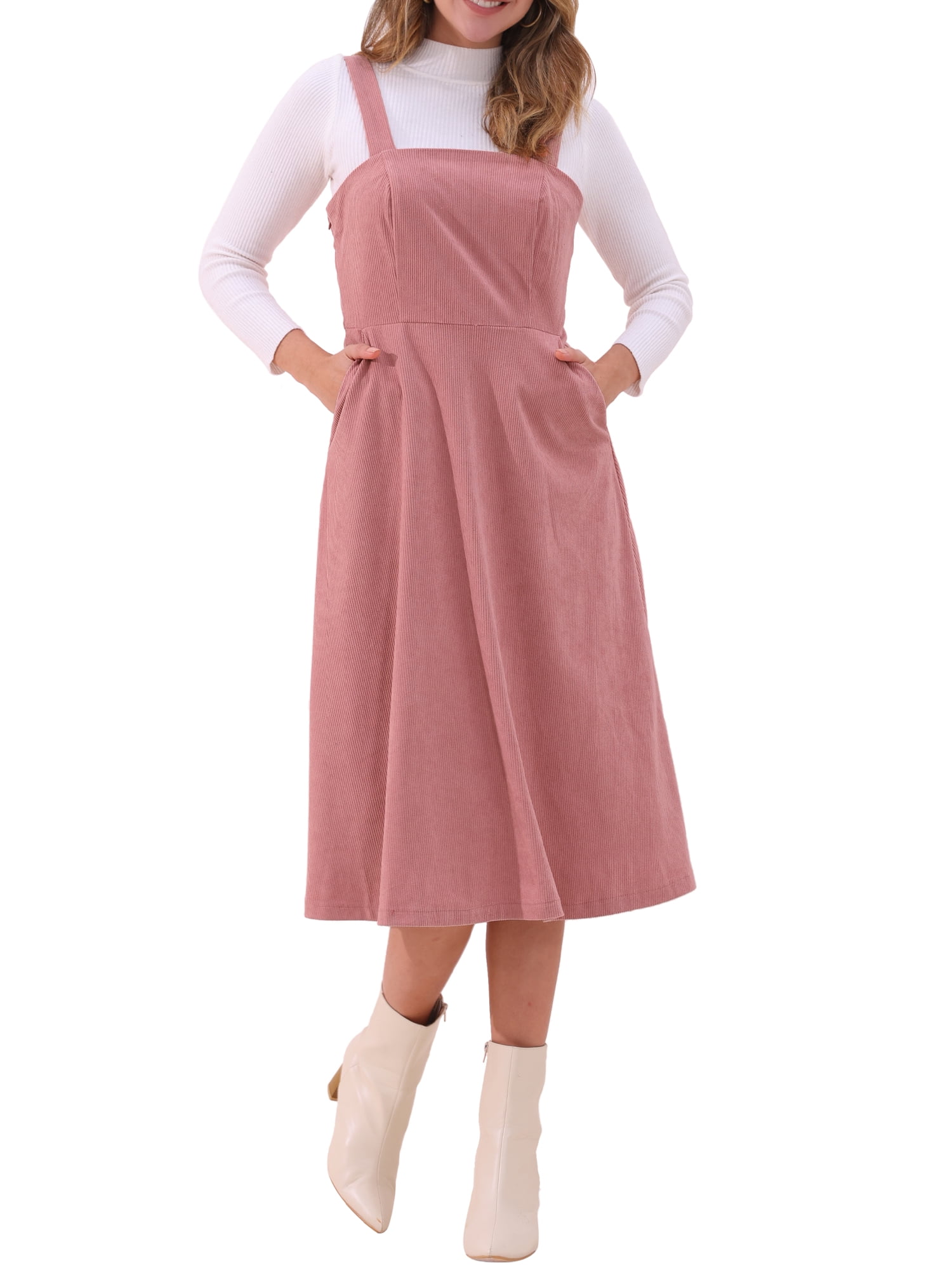 Allegra K Women's Ribbed Tank Midi Dress – Vintage A-Line, Sleeveless, Side Pockets, Stretchy Casual Dress
