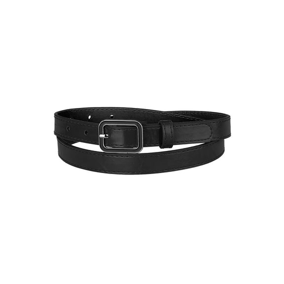 INSPIRE CHIC Thin Waist Belts for Women Rectangle Pin Buckle Skinny Leather Belt for Pants Dress Fit waist 78-95cm/30.7-37.4" Black