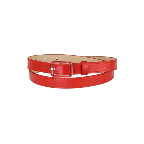 INSPIRE CHIC Thin Waist Belts for Women Rectangle Pin Buckle Skinny Leather Belt for Pants Dress Fit waist 78-95cm/30.7-37.4" Red