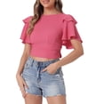 thumbnail image 1 of INSPIRE CHIC Tie Back Top for Women's Backless Cropped Flared Short Sleeve Blouse XS Hot Pink, 1 of 6