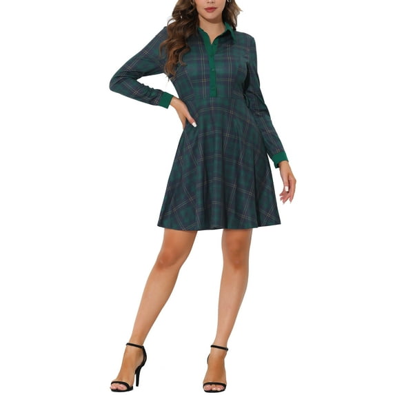 INSPIRE CHIC Tie Waist Contrast Plaid Shirt Dress Green XL