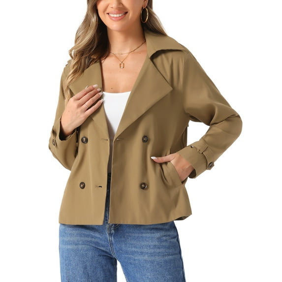 INSPIRE CHIC Trench Coat for Women's Casual Notched Lapel Double Breasted Outerwear Short Jacket