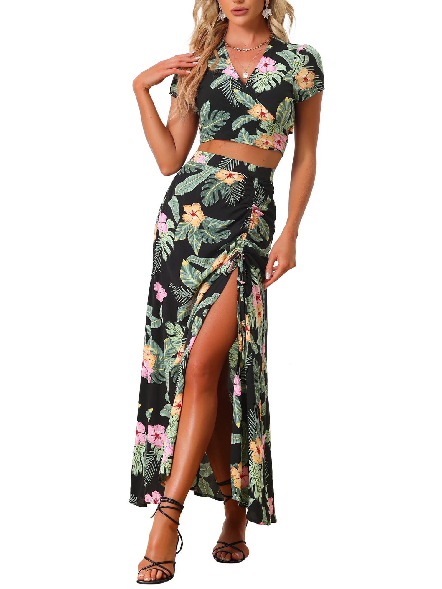 INSPIRE CHIC Tropical Piece Outfits for Women's Hawaiian Wrap