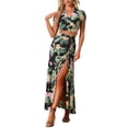 thumbnail image 1 of INSPIRE CHIC Tropical 2 Piece Outfits for Women's Hawaiian Wrap Top and Ruched Front Maxi Skirt Set, 1 of 5