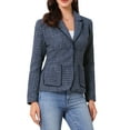 thumbnail image 1 of INSPIRE CHIC Women's Tweed Blazer Notch Lapel Long Sleeve Fall Elegant Business Casual Jacket M Dark Blue, 1 of 6