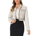 thumbnail image 1 of INSPIRE CHIC Tweed Cropped Jacket for Women's Stand Collar Double Breasted Office Elegant Plaid Blazer XL Light Blue, 1 of 4