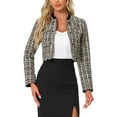 thumbnail image 1 of INSPIRE CHIC Tweed Cropped Jacket for Women's Stand Collar Double Breasted Office Elegant Plaid Blazer XL Light Khaki, 1 of 6
