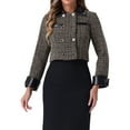 thumbnail image 1 of INSPIRE CHIC Tweed Cropped Jackets for Women's Contrast Lapel Collar Double Breasted Vintage Plaid Blazer XS Khaki, 1 of 5