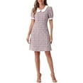thumbnail image 1 of INSPIRE CHIC Peter Pan Collar Dresses for Women's Plaid Puff Short Sleeve Mini Tweed Dress M Pink, 1 of 6