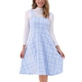 thumbnail image 1 of INSPIRE CHIC Tweed Dress for Women's Sleeveless Square Neck Plaid A-Line Pinafore Overall Dresses L Blue, 1 of 5