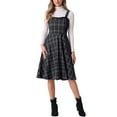 thumbnail image 1 of INSPIRE CHIC Tweed Dress for Women's Sleeveless Square Neck Plaid A-Line Pinafore Overall Dresses S Black, 1 of 6