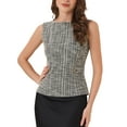 thumbnail image 1 of INSPIRE CHIC Tweed Top for Women Sleeveless Crew Neck Plaid Print Waist Zipper Buckle Back Blouse Tops XL Beige Black, 1 of 5