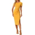thumbnail image 1 of INSPIRE CHIC Twist Front Dress for Women's Round Neck Short Sleeve Split Sheath Dresses, 1 of 5