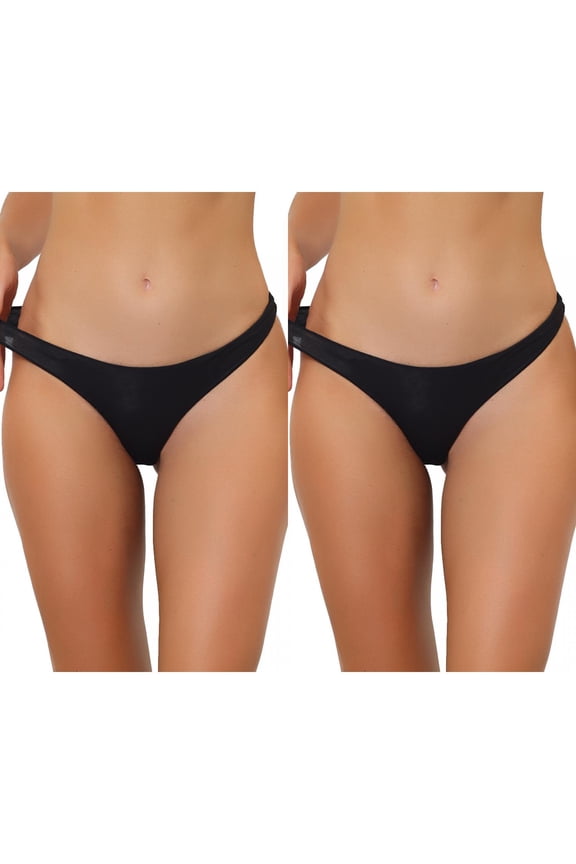 Underwear for Women Low-Rise Contract Color Bikini Sporty Sweat-Absorbing Thongs 2 Packs