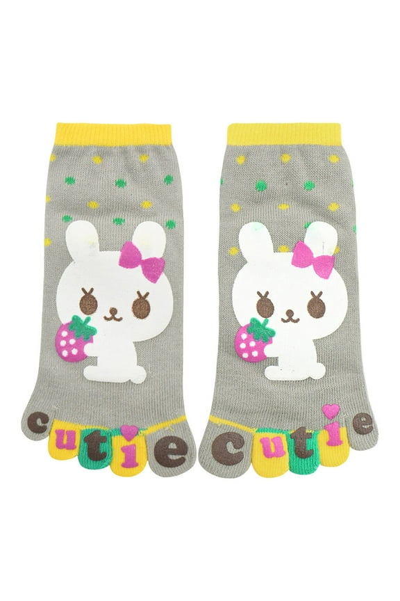Unisex Ankle Length Rabbit Letters Print Stretchy Toe Socks Youth Shoe Size 9-11/Age 3-4 years Gray