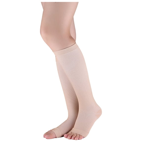 INSPIRE CHIC Unisex Breathable Toeless Compression Knee High Socks Beige