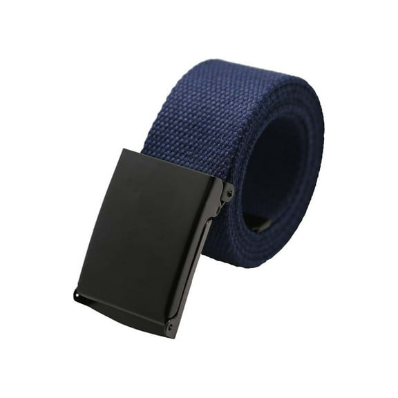 INSPIRE CHIC Unisex Canvas No Holes Slide Buckle Adjustable Waist Belt Navy Blue (Black Buckle) 24-34